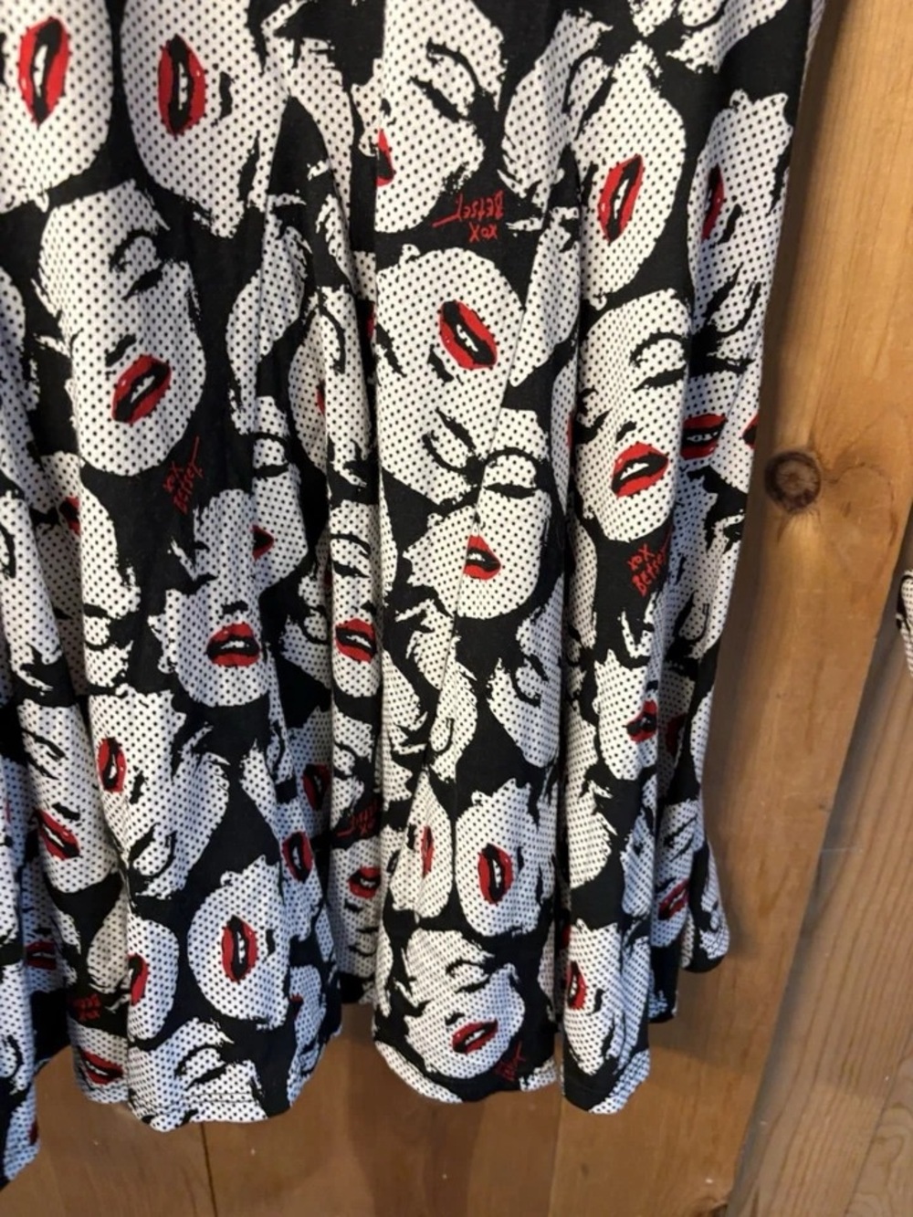 Betsey Johnson Black & White Pop-Art Face Print Midi Dress with Red Lips - Picture 13 of 15